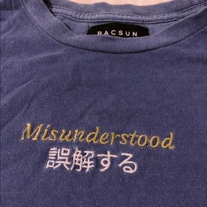 blue and yellow pacsun misunderstood t-shirt